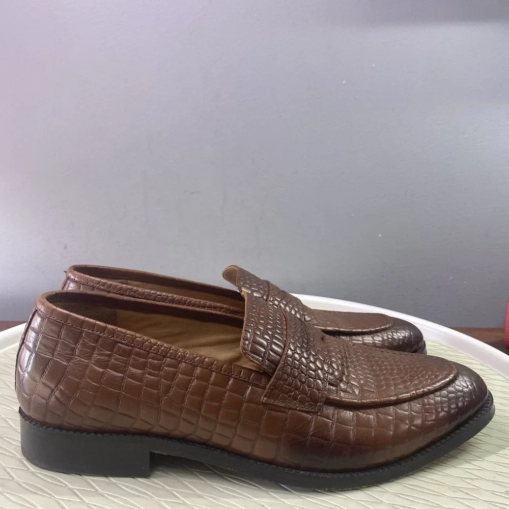 Rawls Mens Leather Penny Loafer Crocodile Pattern Luxury Shoes Brown 42EU 8.5 US